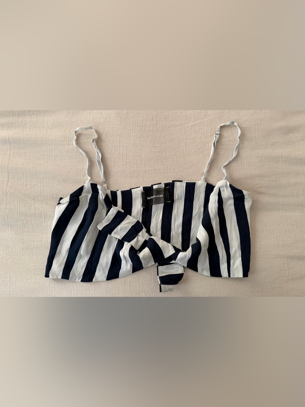 Reformation Striped Tie-Front Crop Top - Navy & White size 8